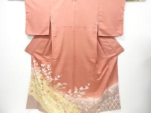 リサイクル　作家物　金彩友禅柴垣に梅菊模様刺繍一つ紋色留袖